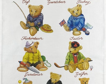 Hand Drawn Teddy Bears Collection Large Cotton Tea Towel