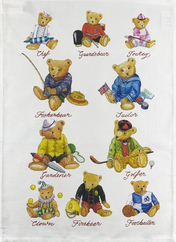 Hand Drawn Teddy Bears Collection Large Cotton Tea Towel