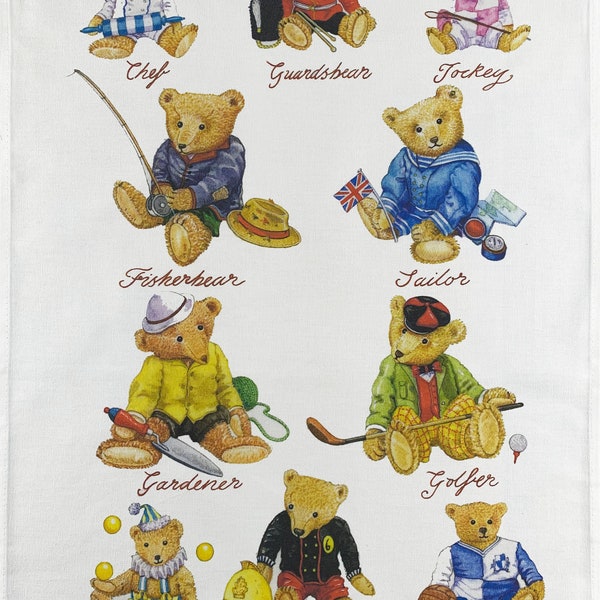 Hand Drawn Teddy Bears Collection Large Cotton Tea Towel