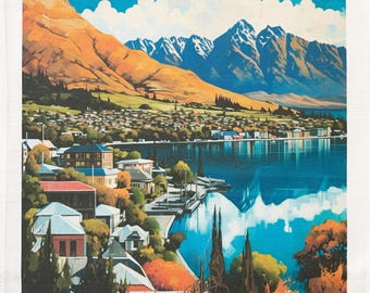 Queenstown New Zealand large cotton tea towel