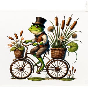 Frog on a bicycle Tea Towel, 100% Cotton, Rectangular, 67 x 45cm
