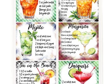 Classic Cocktail Recipes Cotton Tea Towel – Aperol Spritz, Mojito, and more