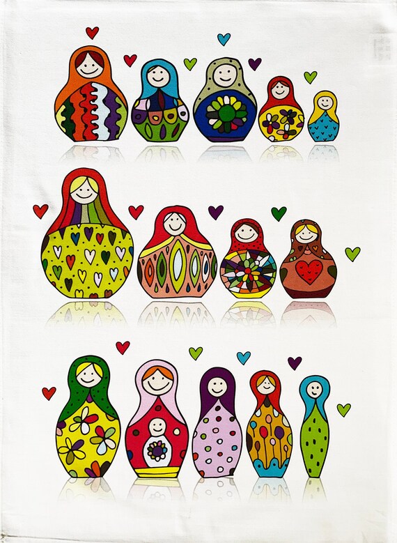 The Colourful Russian Doll (Matryoshka) Large Cotton Tea Towel