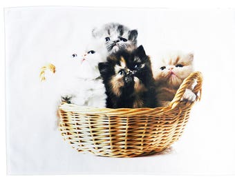 The Basket of Fluffy Kittens Large Cotton Tea Towel