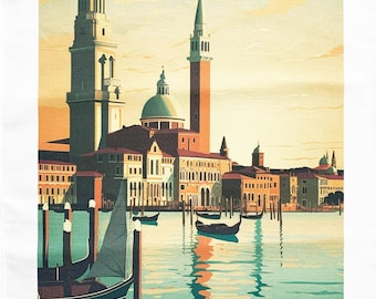 Classic view of Venice large cotton tea towel
