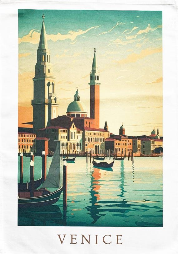 Classic view of Venice large cotton tea towel