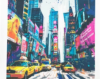 Taxi Rank in New York City  colourful large cotton tea towel