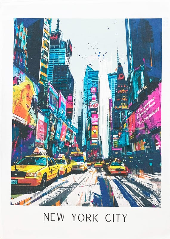 Taxi Rank in New York City  colourful large cotton tea towel