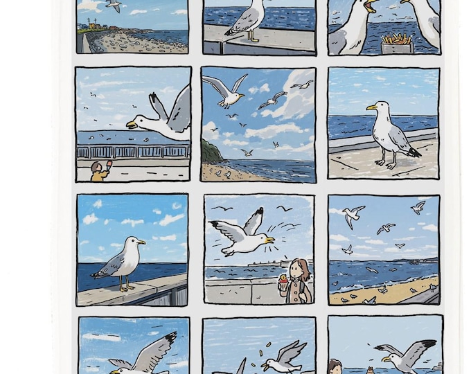 Featured listing image: Pesky Seagull Tea Towel, 100% Cotton, White, 65 x 47 cm, with Hanging Loop
