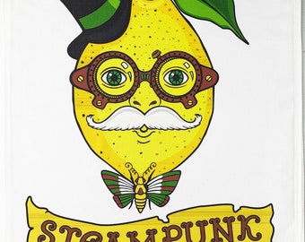 Mr Lemon Steampunk Man Large Cotton Tea Towel