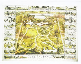 Map of Central Park - Retro Style Travel Poster Large Cotton Tea Towel
