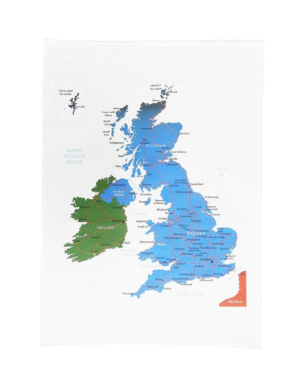 Map of the British Isles and Ireland Cotton Tea Towel