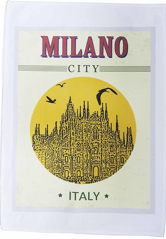 Cathedral of Milano - Retro Style Travel Poster Large Cotton Tea Towel