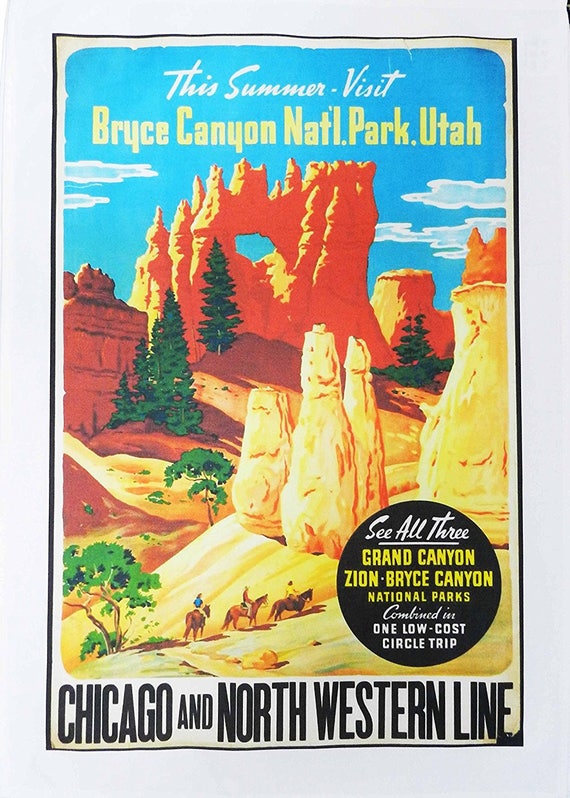 The Bryce Canyon- Retro Style Travel Poster Large Cotton Tea Towel