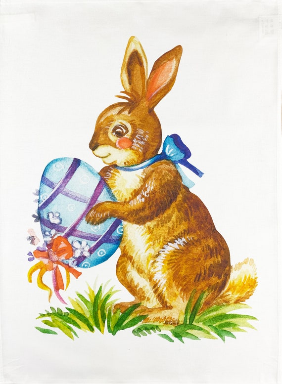 The Easter Bunny large cotton tea towel