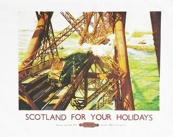 Scotland for your holidays - Retro Style Travel Poster Large Cotton Tea Towel