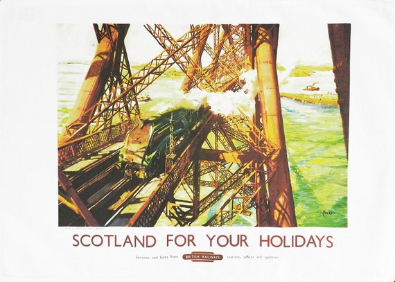Scotland for your holidays - Retro Style Travel Poster Large Cotton Tea Towel