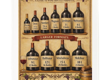 Wine Bottle Size Chart Cotton Tea Towel – Decorative Wine Lover Gift