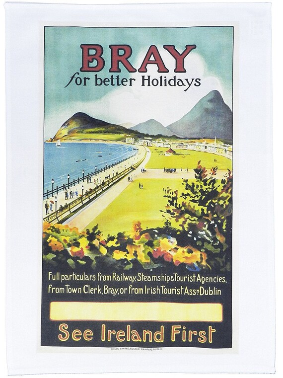 Bray - for better holidays - Retro Style Travel Poster Large Cotton Tea Towel