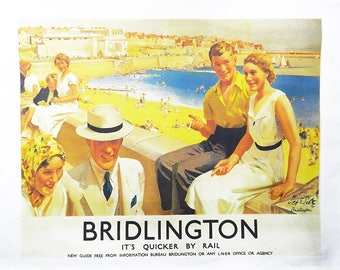 Bridlington - Retro Style Travel Poster Large Cotton Tea Towel