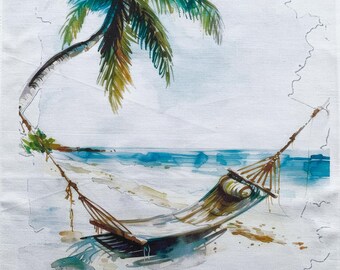 Hammock on the beach large cotton tea towel