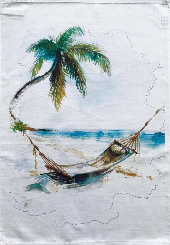 Hammock on the beach large cotton tea towel