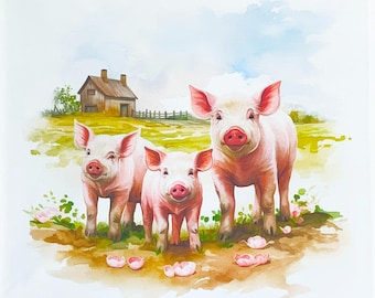 3 Little Pigs Large Cotton Tea Towel
