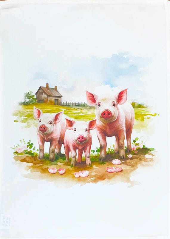 3 Little Pigs Large Cotton Tea Towel
