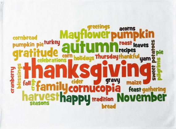 Thanksgiving Word Cloud - Large Cotton Tea Towel