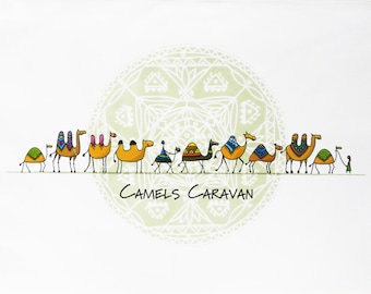 Caravan of Camels - Large Cotton Tea Towel by Half a Donkey