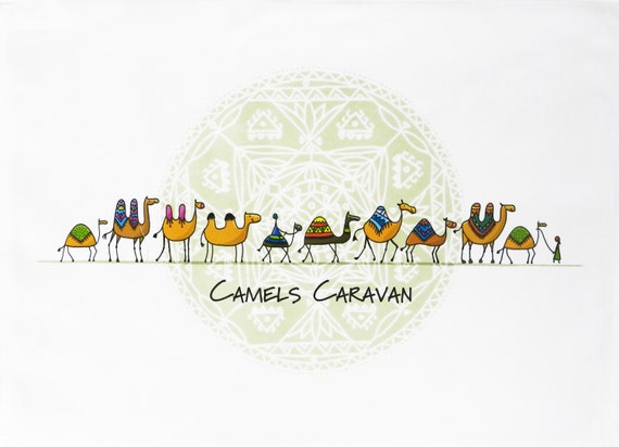 Caravan of Camels - Large Cotton Tea Towel by Half a Donkey