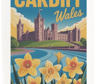 Cardiff Wales Tea Towel – 100% Cotton, White, 65 x 47 cm