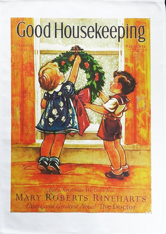Good Housekeeping at Christmas - Retro Style Magazine Cover Large Cotton Tea Towel