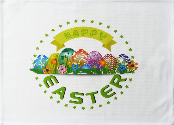 Happy Easter - The Easter Egg Garden Large Cotton Tea Towel