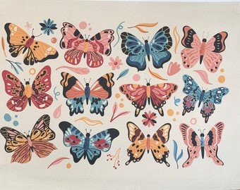 Colourful Butterfly Collection - Unbleached Natural Cotton Tea Towel