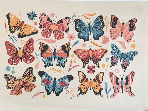 Colourful Butterfly Collection - Unbleached Natural Cotton Tea Towel