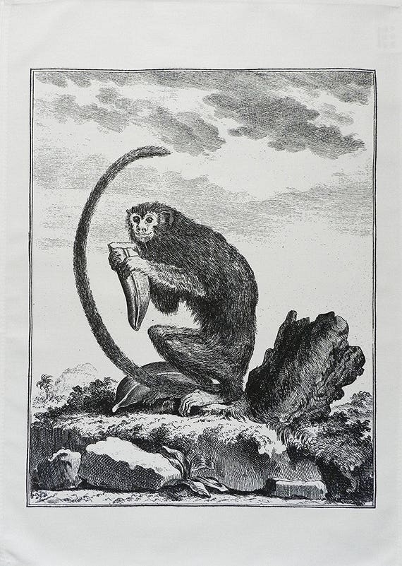 The Munching Monkey - Retro Style Large Cotton Tea Towel by Half a Donkey