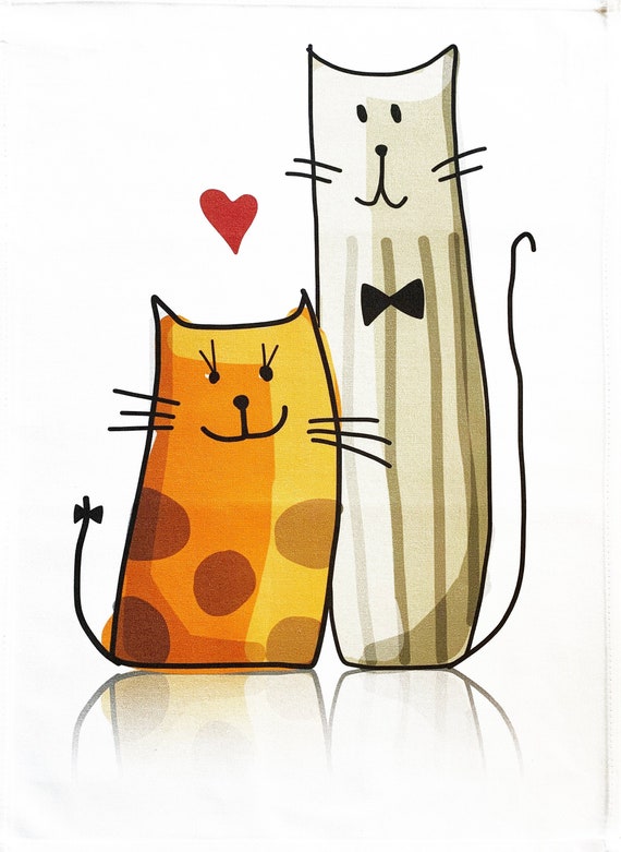 The Cat Couple - large cotton Tea Towel