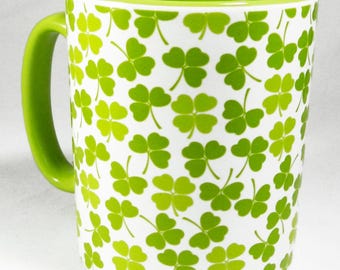 Lucky Four Leaf Clover Mug with green glazed handle and inner