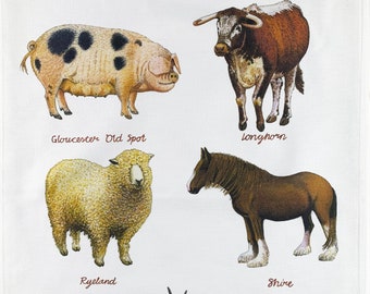 Rare Breeds of Farm Animals Large Cotton Tea Towel