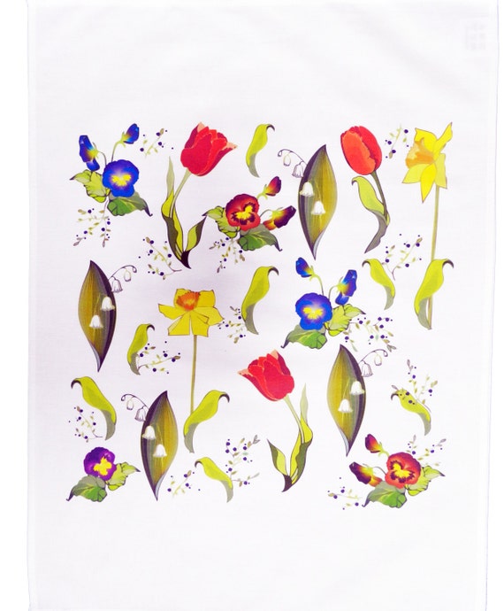 Spring Flower Collection Large Cotton Tea Towel