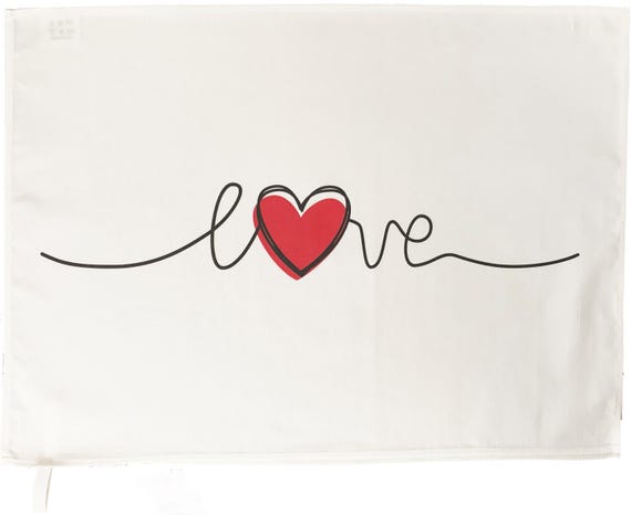 Large Cotton Tea Towel with Love Heart Design, White, 65 x 47 cm, Made in UK