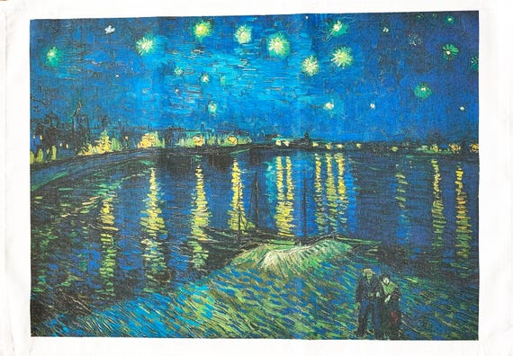 Starry Night over the Rhone large cotton tea towel