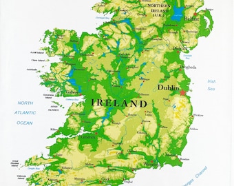 Map of Southern and Northern Ireland large cotton tea towel