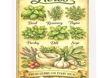 Kitchen Herbs cotton tea towel