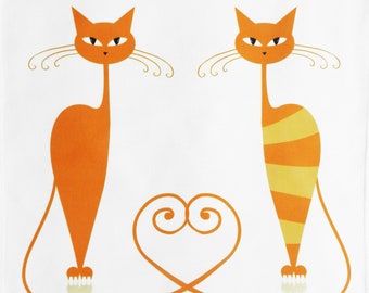 The Love Cats - Large Cotton Tea Towel by Half a Donkey
