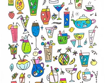 The Cocktails - Large Cotton Tea Towel