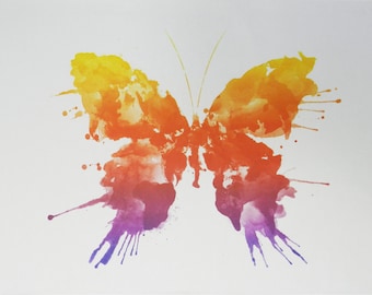 Yellow Orange and Purple Butterfly Large Cotton Tea Towel