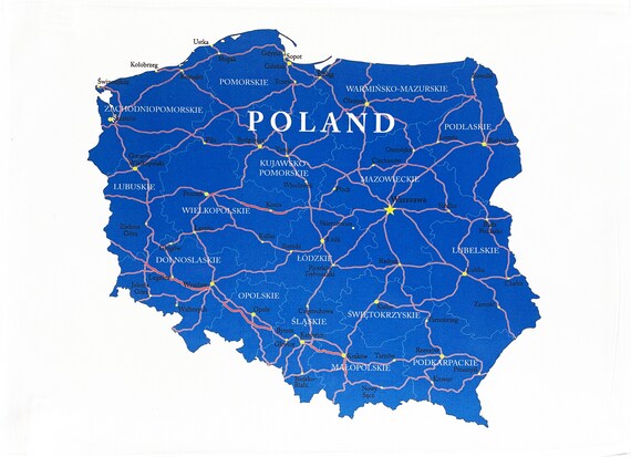 Map of Poland - large cotton tea towel
