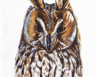 Portrait of an Owl Large Cotton Tea Towel
